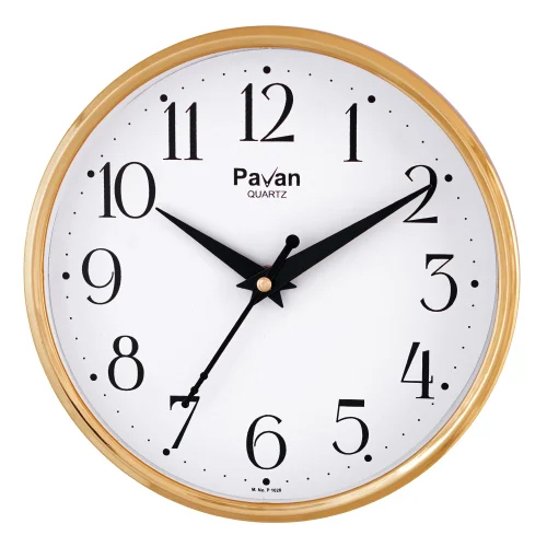 P-1020 Wall Clock - Plastic Material, 8 Inch Size, Polished Surface, Golden Color | Fashionable Quartz Movement, Round Shape, 6-12 Months Warranty