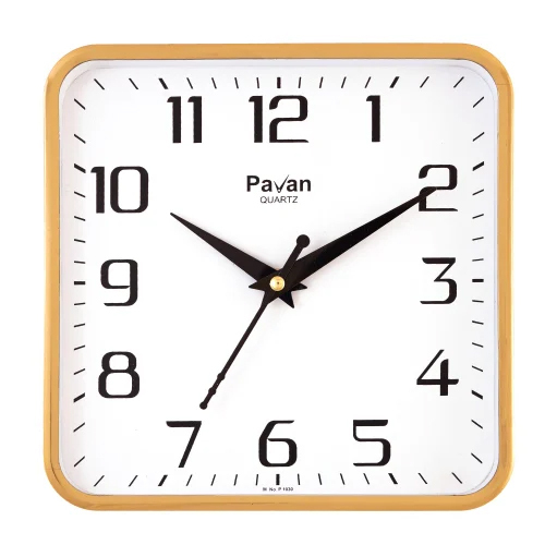 P-1030 Wall Clock - Polished Plastic, Various Sizes Available, Golden Color Option, Quartz Movement, Stylish Square Design | 6-12 Month Warranty