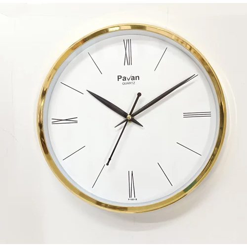 P-1001 Wall Clock - Plastic, 10 Inch Diameter, Golden Color | Quartz Movement, Polished Surface, Various Sizes Available, 6-12 Months Warranty