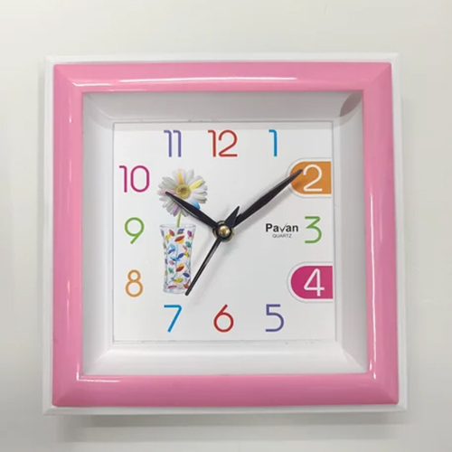 P-1011 Wall Clock - Durable Plastic, 8x8 Inch, Pink Color | Quartz Movement, Polished Surface, Fashion-forward, Square Shape