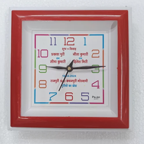 P-1011 Wall Clock - Durable Plastic, 8x8 Inch, Pink Color | Quartz Movement, Polished Surface, Fashion-forward, Square Shape