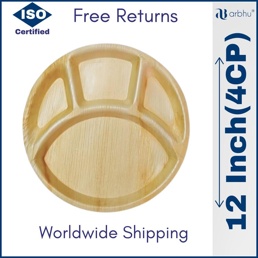 12 Inch Round Compartment Palm Leaf Plate - Application: Event/parties