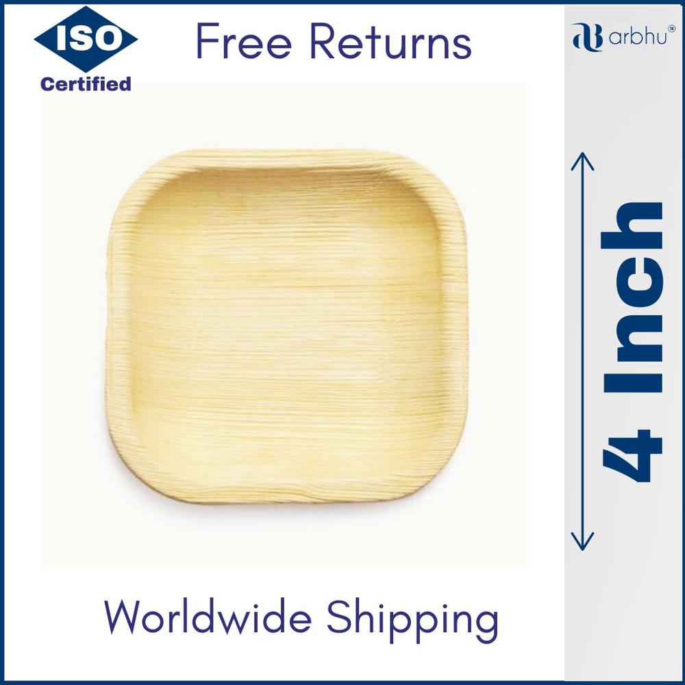 Eco-friendly Palm Leaf Plates - 4 Inch Square Size, Natural Brown Color, 100% Disposable And Biodegradable