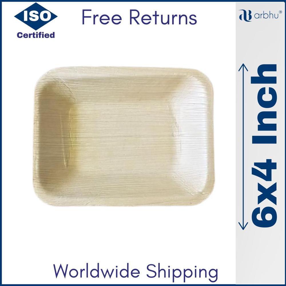 6x4 Inch Square Palm Leaf Plate - 100% Natural Palm Leaves, Elegant Natural Finish, Biodegradable & Compostable, Lightweight & Leak-proof
