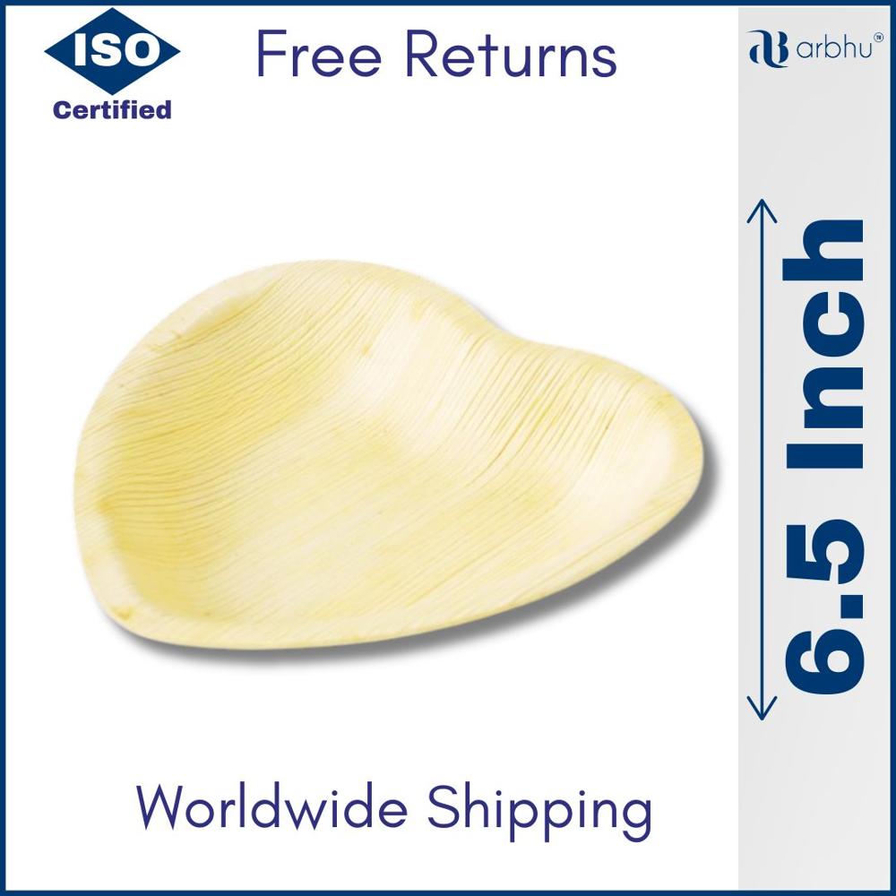 6.5 Inch Heartshaped Palm Leaf Plate - 100% Natural Palm Leaves, Brown Color | Eco-Friendly, Biodegradable, Chemical-Free, Elegant Design