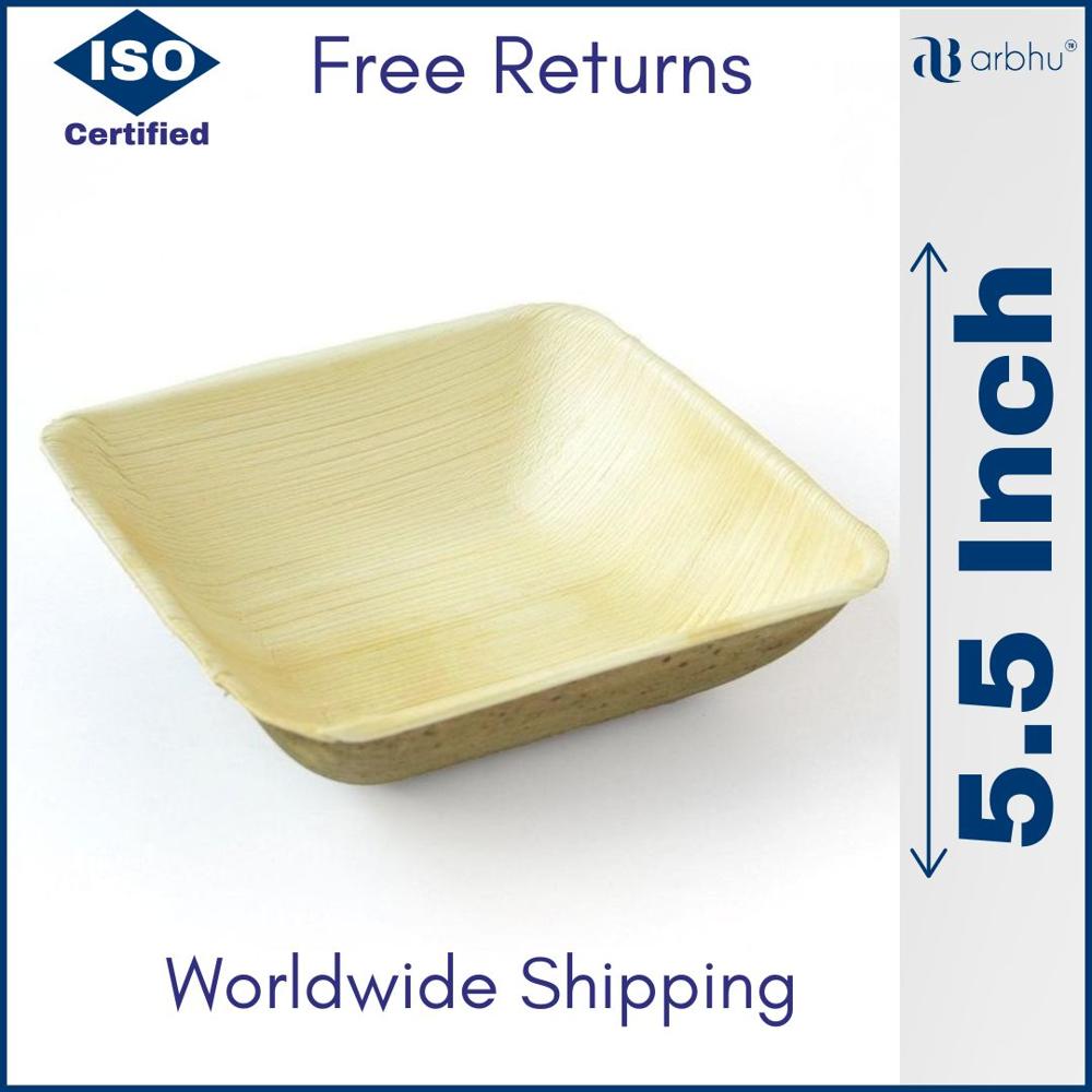 5.5 Inch Square Palm Leaf Bowl - 100% Natural Palm Leaves, Brown Color , Eco-Friendly Disposable Bowls for Events and Parties