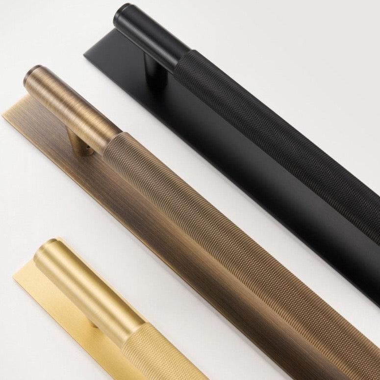 Thunder Knurled Double-sided Appliance Pull With Backplate | Sliding Door Handle | Barn Door Handle | Glass Door Handle - Color: Matte Gold