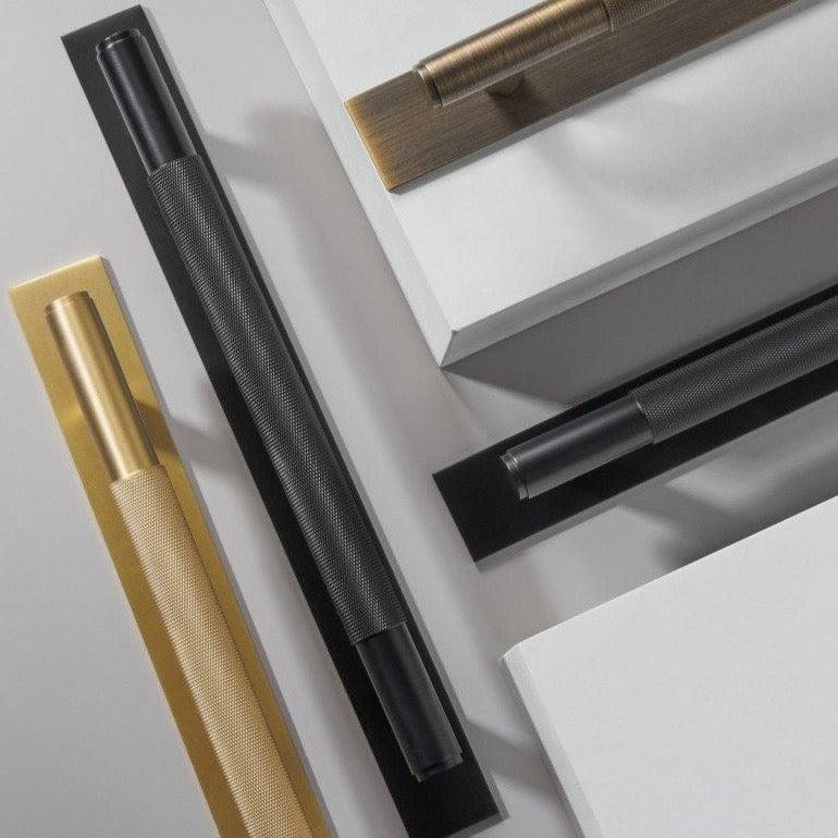 Thunder Knurled Double-sided Appliance Pull With Backplate | Sliding Door Handle | Barn Door Handle | Glass Door Handle - Color: Matte Gold