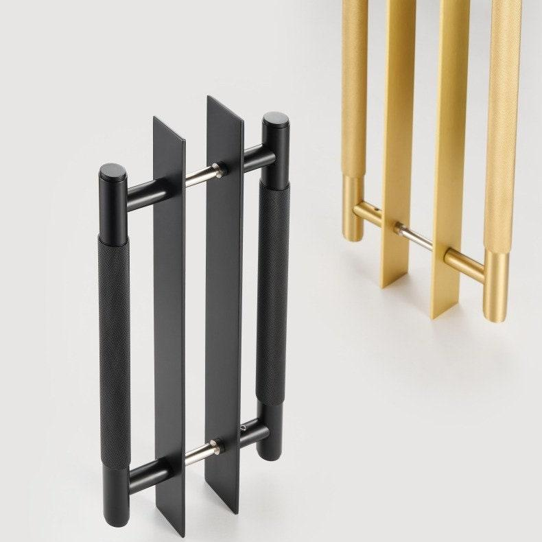 Thunder Knurled Double-sided Appliance Pull With Backplate | Sliding Door Handle | Barn Door Handle | Glass Door Handle - Color: Matte Gold