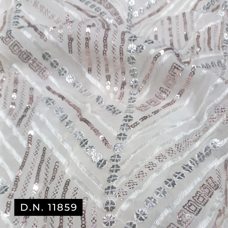 Georgette Fabric With Detailed Embroidery And 2mm Sequins For Gown - Attributes: Washable