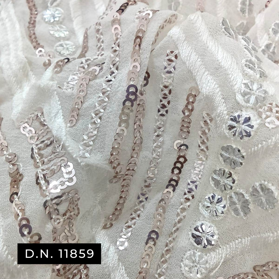 Georgette Fabric With Detailed Embroidery And 2mm Sequins For Gown - Attributes: Washable
