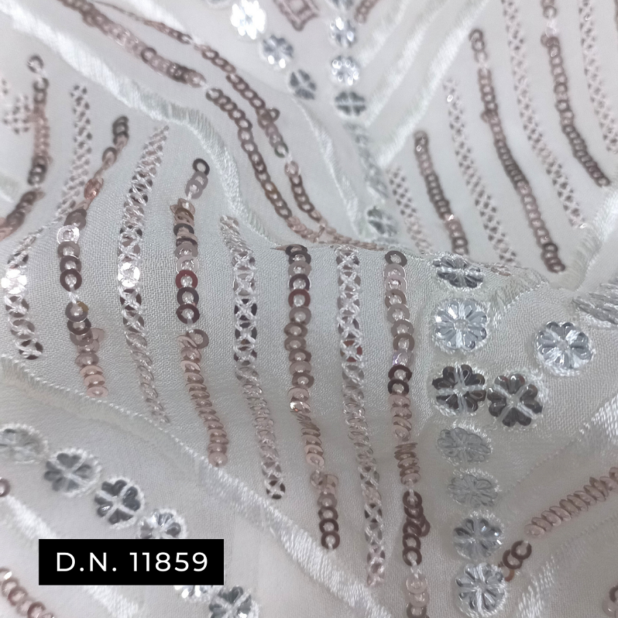 Georgette Fabric With Detailed Embroidery And 2mm Sequins For Gown - Attributes: Washable