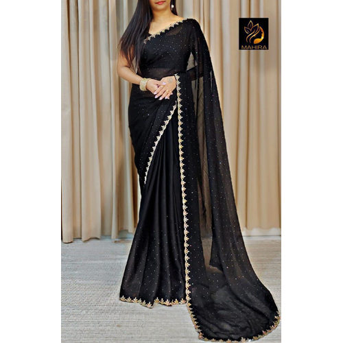 Black Super Soft Bridal Party Wear Silk Saree