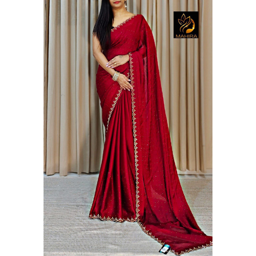 Red Super Soft Bridal Party Wear Silk Saree - Color: Different Available