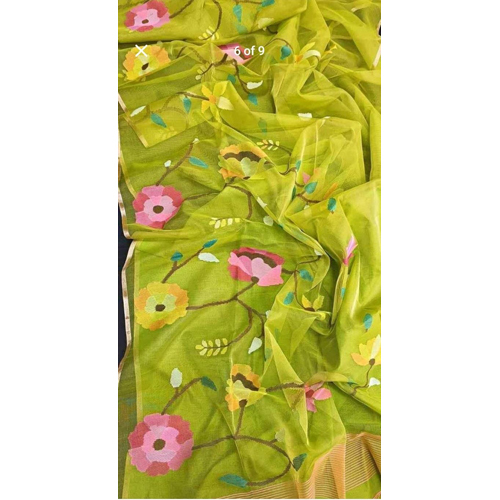 Green Reshom maslin Flower  Saree