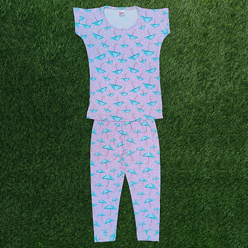 Purple Lycra Kids Nightwear Set - Design: Modern