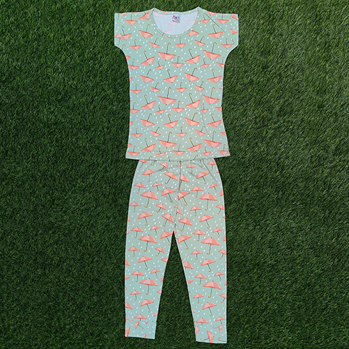 Light Green Lycra Kids Nightwear Set