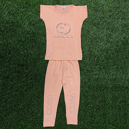 Peach Lycra Girls Wear Set