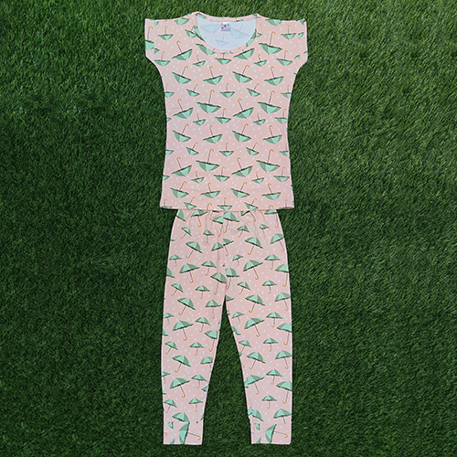 Peach Lycra Kids Nightwear Set