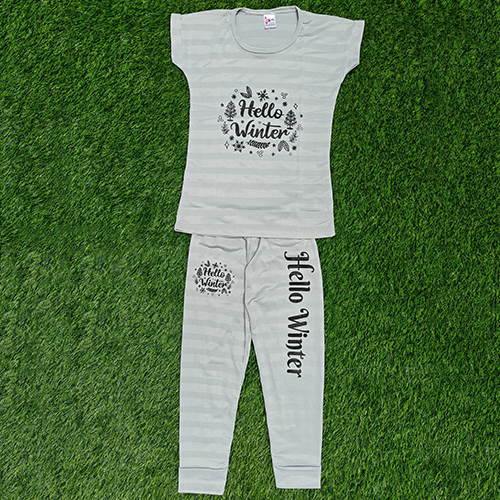 2 Piece Light Grey Lycra Kids Wear Set - Design: Modern