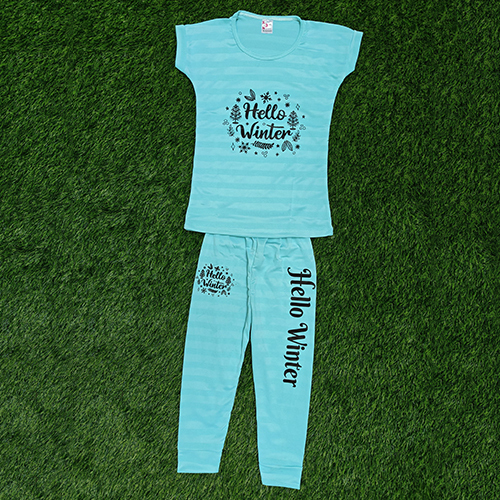 2 Piece Sky Blue Lycra Kids Wear Set