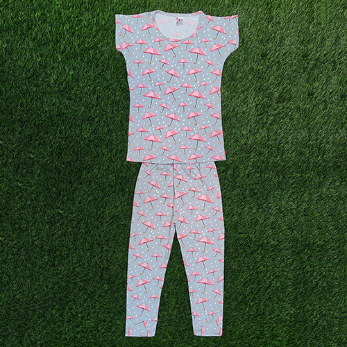 Grey Lycra Kids Nightwear Set - Color: Gray