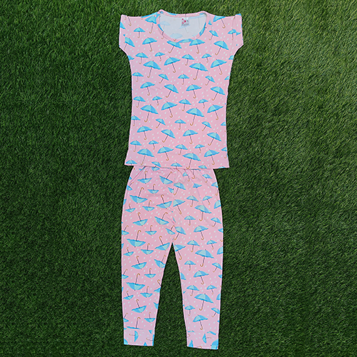 Pink Lycra Kids Nightwear Set - Design: Modern