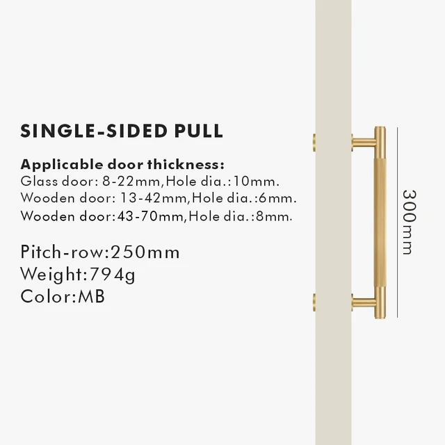Sylvan Double-sided Striped Appliance Pull | Kitchen Handle | Shower Handle | Glass Door Handle | Room Handle | Bathroom Handle - Color: Matte Gold