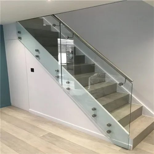 SS Glass Railing - Stainless Steel, Powder-Coated Silver Finish | Modern Design, Easily Assembled, Suitable for Residential and Commercial Spaces