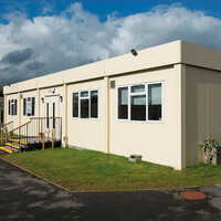 Prefabricated School Building - Pvc Panel Roof, Sliding Pvc Windows , Cream Color With Durable Cement Fiber Board Floor