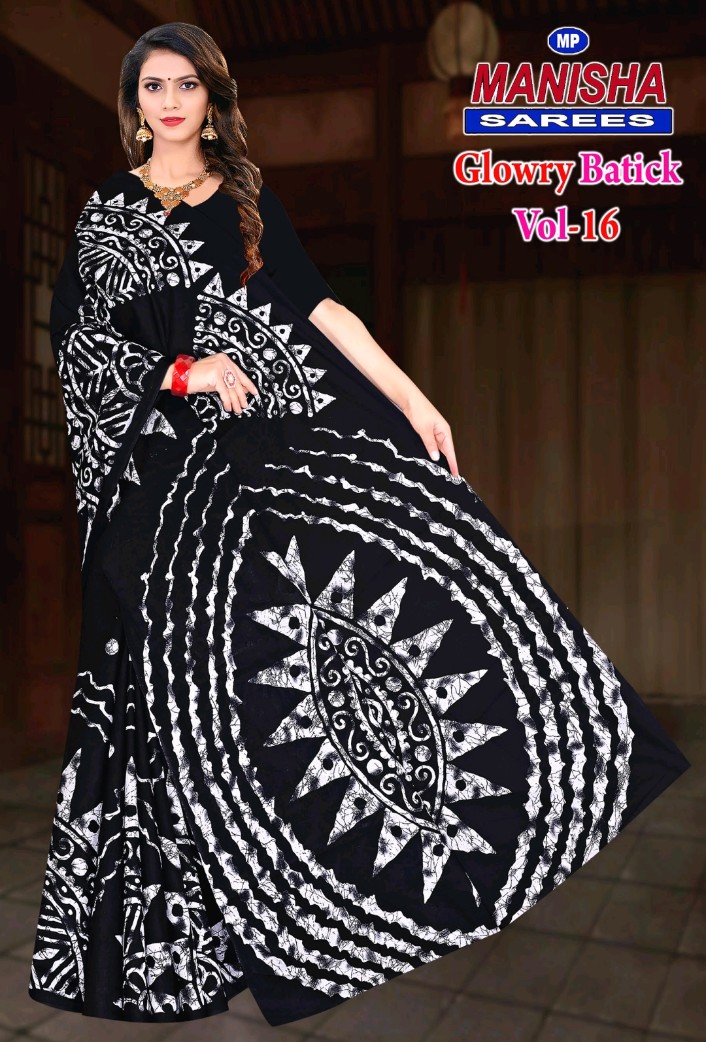 Glowry Batik Designer Sarees - Color: Black