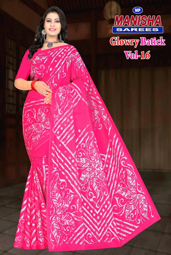 Glowry Batik Designer Sarees - Cotton Blend, Black Color | Party Wear With Printed Pattern, Suitable For Rainy And Summer Seasons, 1 Year Warranty