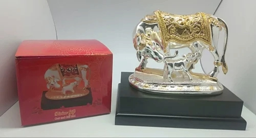 Silver and Gold Plated OM Cow and Calf Statue