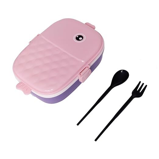 CherryBox BPA Free Lunch Box Leak Proof 4 Compartment Lunch Boxes with Spoon and Fork Tiffin Box Reusable Freezer Safe Food Containers for Adults and Kids 750ML