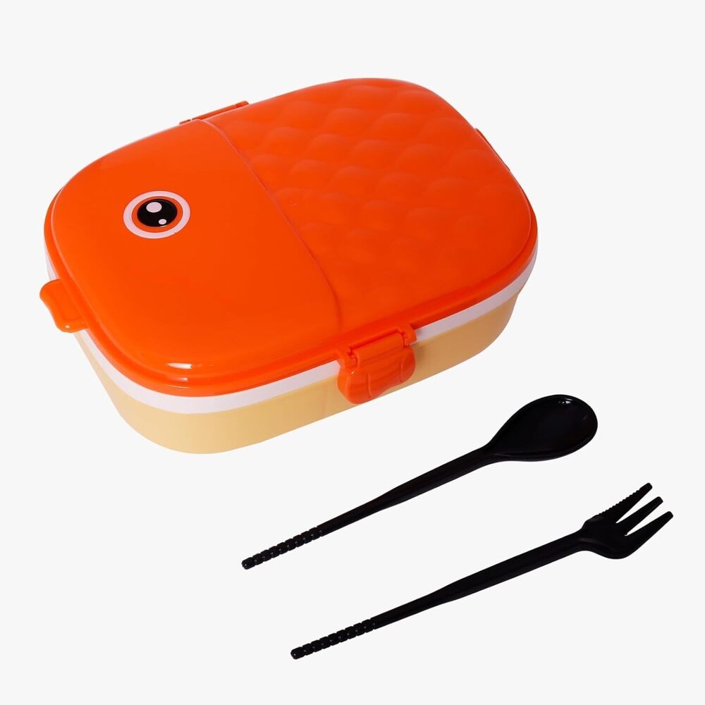 Cherrybox Bpa Free Lunch Box Leak Proof 4 Compartment Lunch Boxes With Spoon And Fork Tiffin Box Reusable Freezer Safe Food Containers For Adults And Kids 750ml - Color: Multi Color