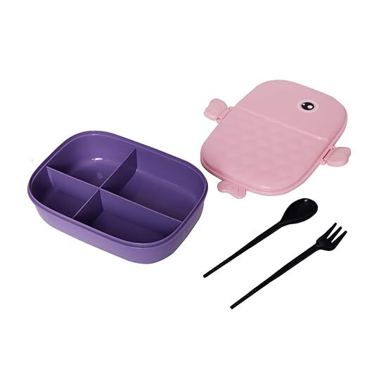 Cherrybox Bpa Free Lunch Box Leak Proof 4 Compartment Lunch Boxes With Spoon And Fork Tiffin Box Reusable Freezer Safe Food Containers For Adults And Kids 750ml - Color: Multi Color