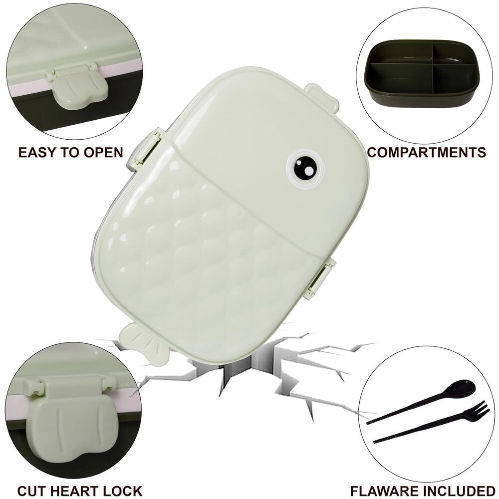 CherryBox BPA Free Lunch Box Leak Proof 4 Compartment Lunch Boxes with Spoon and Fork Tiffin Box Reusable Freezer Safe Food Containers for Adults and Kids 750ML