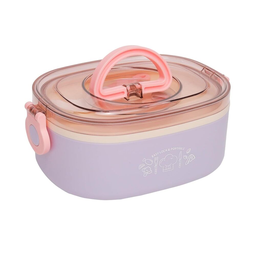 CherryBox BPA Free Lunch Box with Fork Handle Air Tight Lock Anti Slip with Fork for Kids and Adults 1000ML