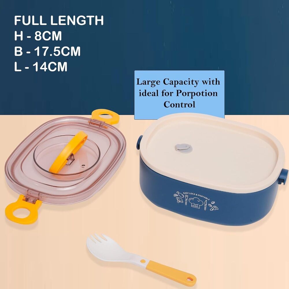 Cherrybox Bpa Free Lunch Box With Fork Handle Air Tight Lock Anti Slip - Abs Plastic, 1000ml Size, Multi Color | Ideal For Kids And Adults