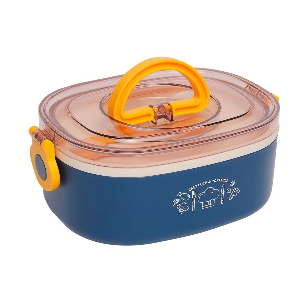 Cherrybox Bpa Free Lunch Box With Fork Handle Air Tight Lock Anti Slip - Abs Plastic, 1000ml Size, Multi Color | Ideal For Kids And Adults