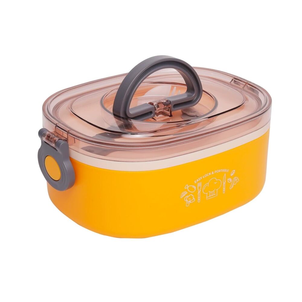 Cherrybox Bpa Free Lunch Box With Fork Handle Air Tight Lock Anti Slip - Abs Plastic, 1000ml Size, Multi Color | Ideal For Kids And Adults