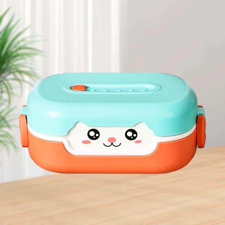 Cherrybox Kids Lunch Box - Abs Material, 700ml Size, Multi Color | Leak Proof, 2 Grid Heat Insulation Design, Microwave Safe, Plastic Spoon Included