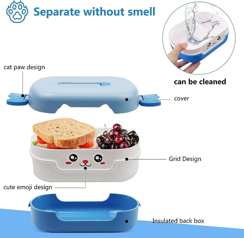 Cherrybox Kids Lunch Box - Abs Material, 700ml Size, Multi Color | Leak Proof, 2 Grid Heat Insulation Design, Microwave Safe, Plastic Spoon Included