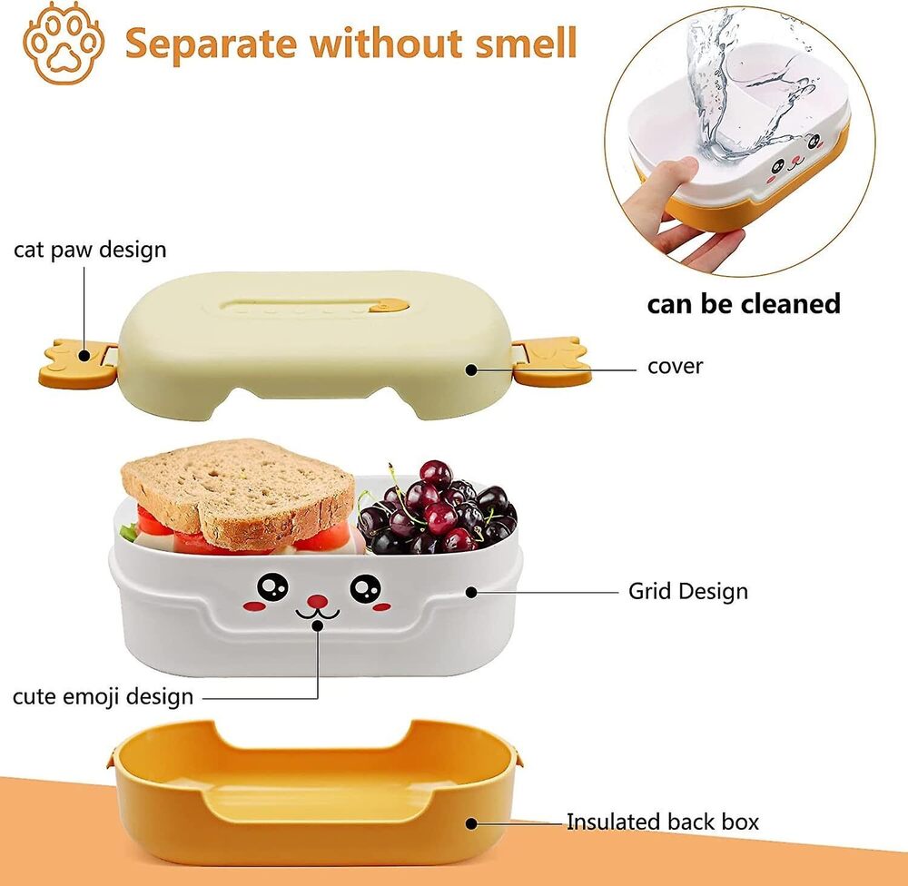 CherryBox Kids Lunch Box, Leak Proof, 2 Grid Heat Insulation Design Portable Lunch Box KidsBPA Free Bento Lunch Box, Microwave Safe Meal Prep Container Plastic Spoon Included 700ML