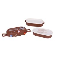 CherryBox Double-Layered Bento Microwaveable Plastic Lunch Box Two Compartments with Spoon BPA Fre 850 ML with DIY Cute Stickers (Brown)