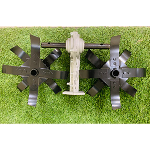 Round Tiller Attachment - Durable Carbon Steel, 26 mm Shaft Size, 11 Inch Length, 5-7 Inch Tilling Depth, Silver Finish, 1-Year Warranty, Suitable for 2 & 4 Stroke Brush Cutters