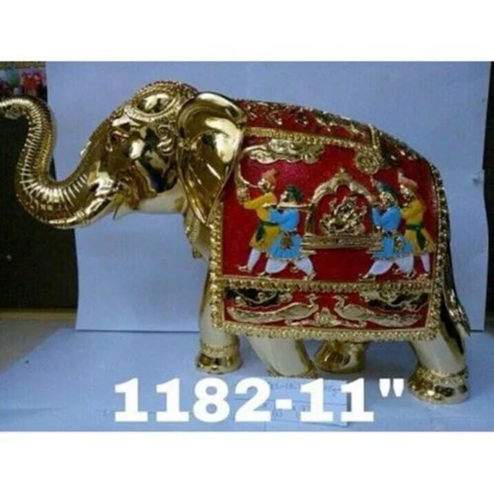 Designer Gold Plated Elephant Statue - Height: 15 Inch (In)