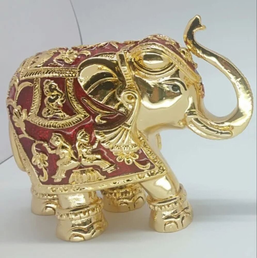 Designer Gold Plated Elephant Statue - Height: 15 Inch (In)