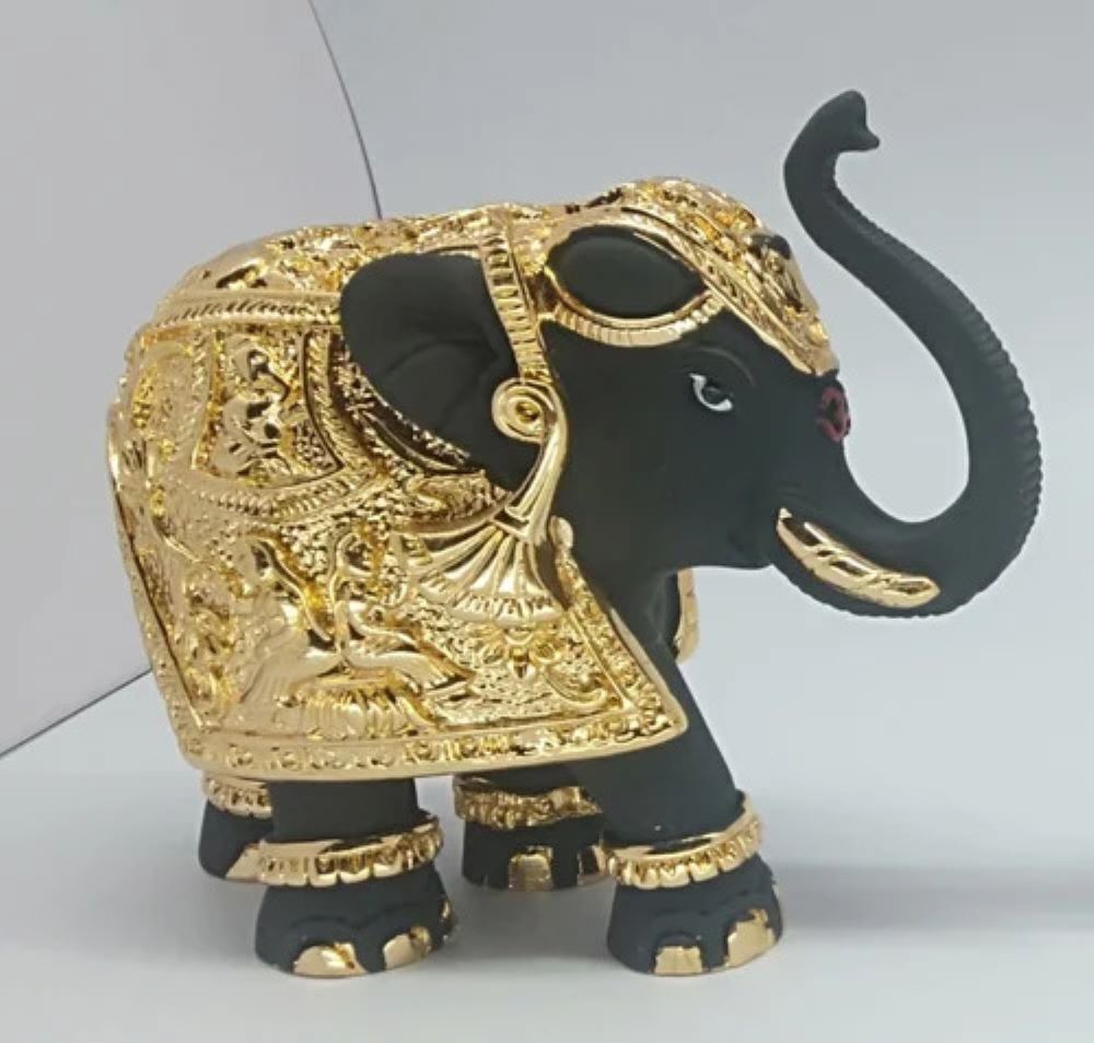 Designer Gold Plated Elephant Statue - Height: 15 Inch (In)