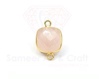 Cushion Shape Natural Gemstone 18K Gold Plated Faceted Double Bail Bezel Connector